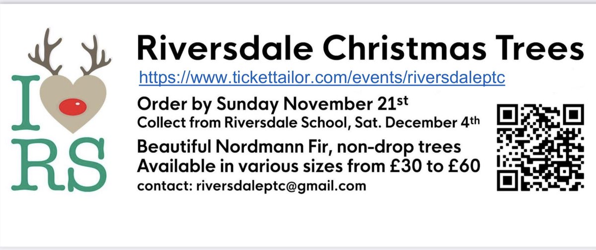 Fabulous, great value Christmas Trees available to order now, and you can help us raise extra funds for our wonderful school! Tickettailor.com/events/riversd…