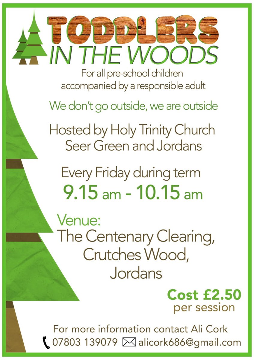 seergreenbucks's tweet photo. 'Toddlers in the Woods' will be up and running again from this Friday 5th November - run by Holy Trinity Church, Seer Green &amp; @JordansVillage. 

Simply turn up in appropriate clothing for you &amp; the children. After a welcome song we will explore what is right there in the woods! https://t.co/yHYyiVtfmR