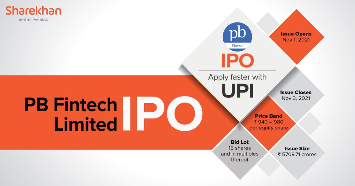 Sharekhan's tweet photo. #IPOAlert 📢 | #PBFintechIPO is open from Nov 1 to 3. The company intends to raise ₹ 5709.71 crores from the market.
Here's how you can participate seamlessly in this #IPO via UPI: https://t.co/1ePpN8Ccmu
#Sharekhan #PBFintech #SharekhanKar https://t.co/jA6YRj6ou7