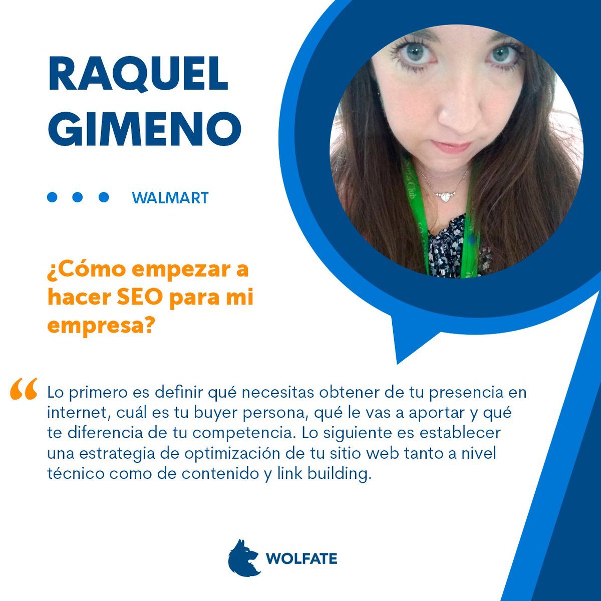 WolfateAgency's tweet photo. Raquel Gimeno, SEO Manager de Walmart México y Centroamérica, recomienda que para empezar a hacer SEO hay que definir qué necesitamos de la presencia en internet, el buyer persona, qué le vas a aportar y tu diferenciador. Lee su aportación completa en: https://t.co/tEnxiMdm0T https://t.co/P3iEJwkHkN