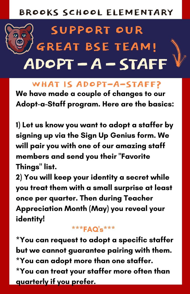 🔹  Want to help support our BSE staff? Sign up here!
signupgenius.com/go/10C0F48ACA6…