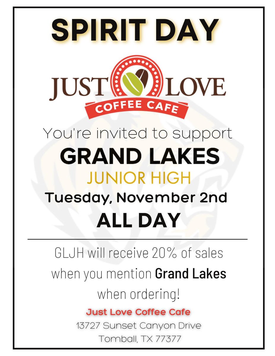 NaeTheRealtor's tweet photo. ✨Friendly Reminder✨No school in TISD on Election Day 🗳tomorrow which means you have all day to swing by Just Love Coffee ☕️ to support our awesome school! Make sure you mention GLJH when ordering! Go Tigers!🐾 #spiritday #gljh #tisd #justlovecoffee https://t.co/97FMxiLodK