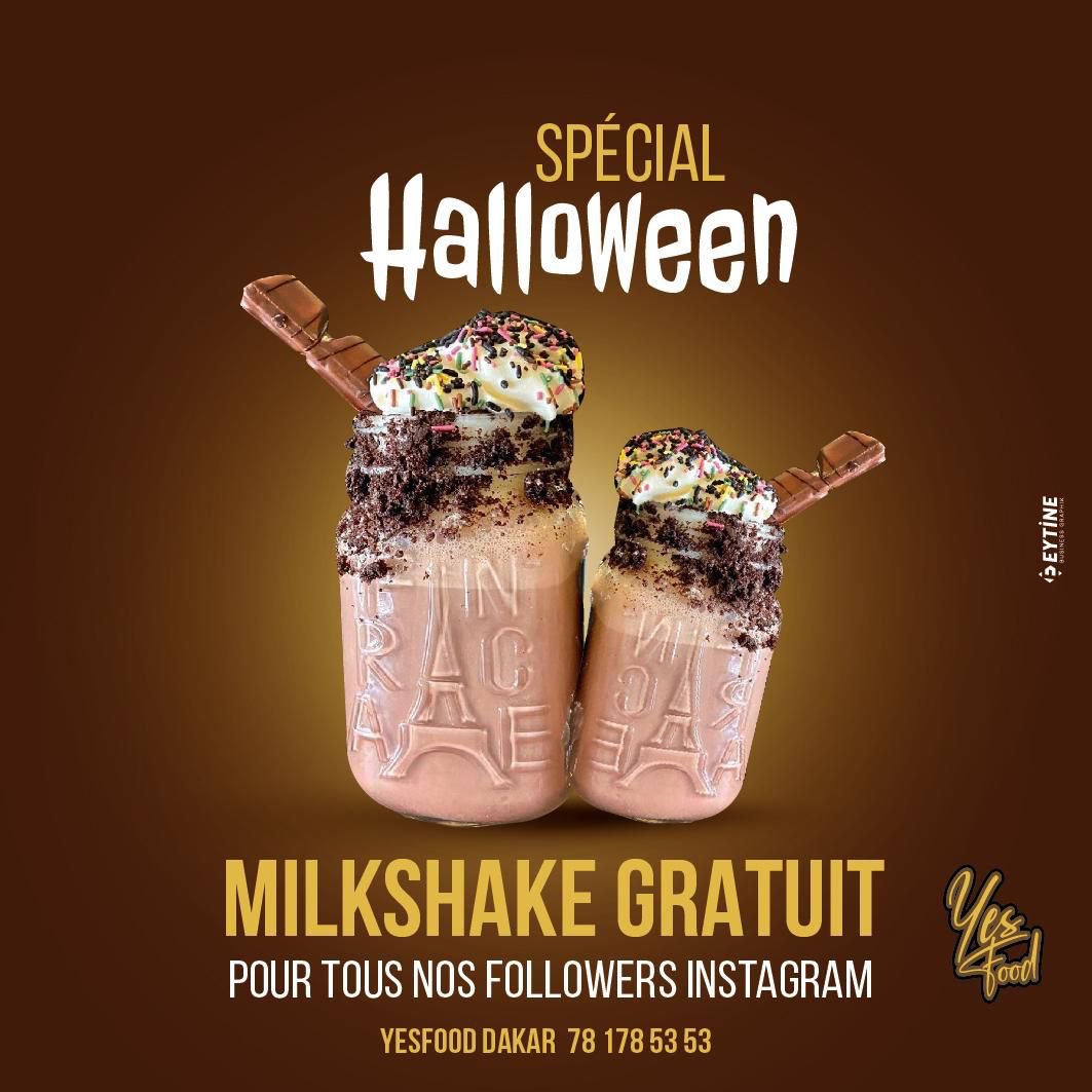 MamyKa9's tweet photo. On fête Halloween chez @yesfooddakar. Pour tout menu bacon burger acheté, un milkshake au choix est offert. Attention cette offre n’est valable que pour les abonnés so followez en masse et restez connectés pour d’autres surprises 🤩🎉🎈
#yesfood #dakaryoff #halloween2021 https://t.co/qa54NlnTTR