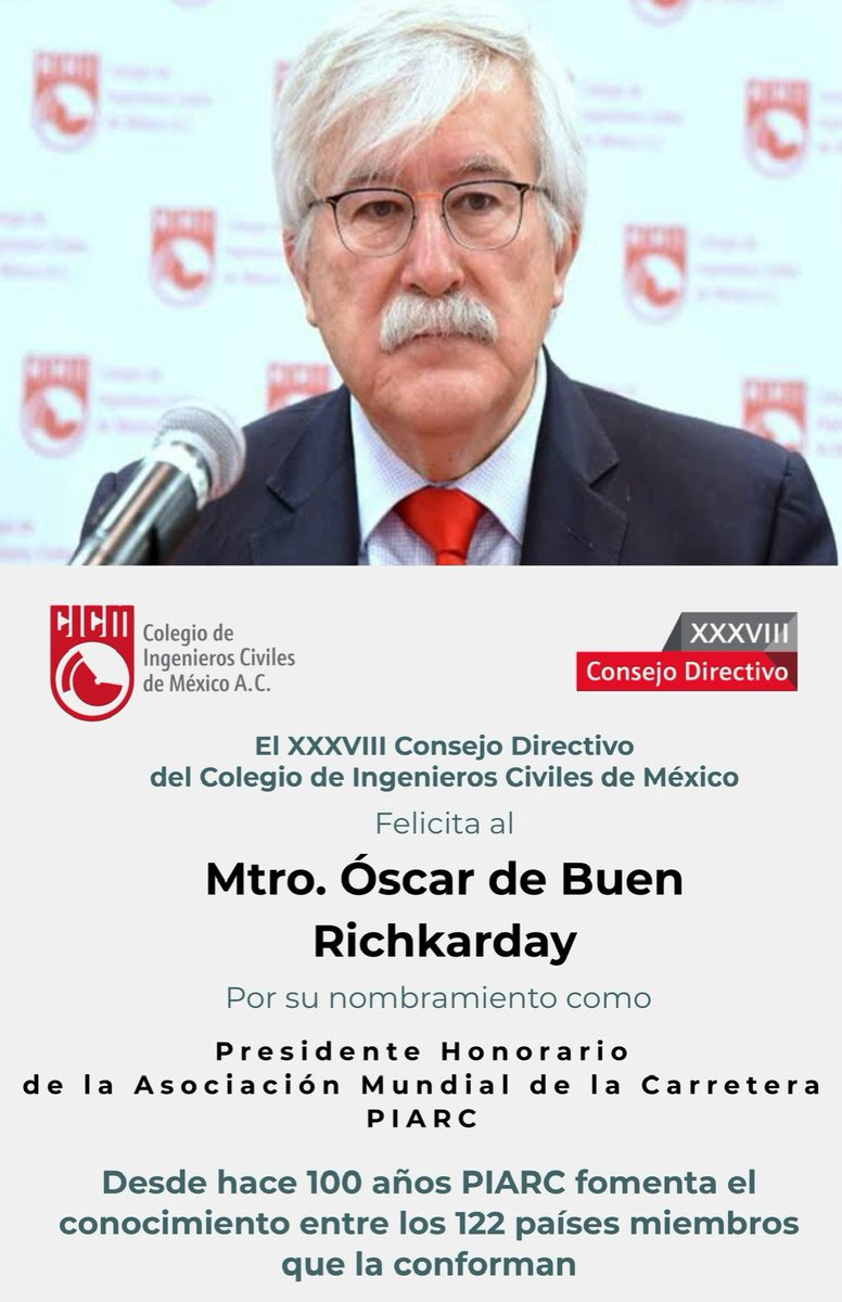 El <a href="/CICMoficial/">Colegio de Ingenieros Civiles de México, A. C.</a> felicita al Mtro. Óscar de Buen Richkarday por tan distinguido nombramiento, ¡Felicidades!