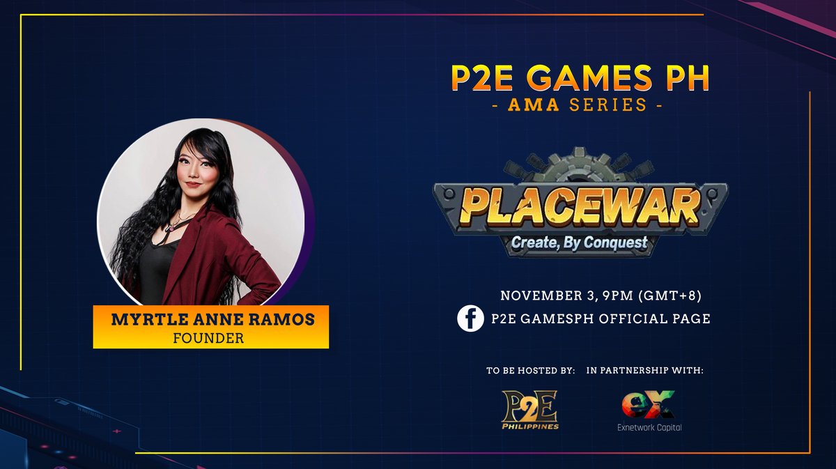 P2Eph's tweet photo. SAVE THE DATE! Nov 3,Wed 9PM PH Time.

Place War is a decentralised strategic play-to-earn game universe deployed on multi-chain with highly engaging artillery gameplay that allows players to create &amp; define the outlook of the in-game world through building, battles and alliance. https://t.co/WMaZ5srZa9