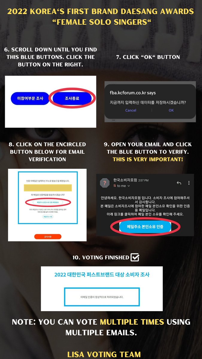 LISAVotingTeam's tweet photo. [ FIRST BRAND DAESANG AWARDS ]

LISA is nominated on 2022 KOREA'S First Brand Daesang Awards under FEMALE SOLO SINGERS category. Prioritize this!

- 1 vote per email 
- Use VPN (Sokor)

🗳: https://t.co/eluwbT9SnF

🗓 Voting period: Nov. 1 - 12

#LISA #리사 #LALISA @BLACKPINK https://t.co/GFtA9oS1Z3