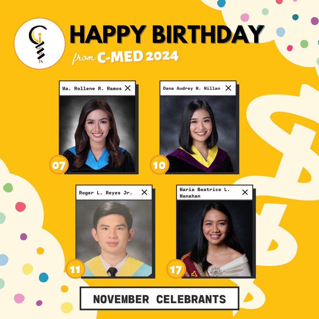 ustcmed2024's tweet photo. Before this day ends, let’s wish our November babies a happy happy birthday! May the rest of the year and the following years ahead be wonderful and full of blessings for you all 🥳💛

Pubmat by: Dae Napiza https://t.co/poTpat6hyE