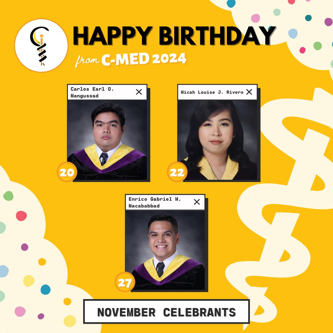 ustcmed2024's tweet photo. Before this day ends, let’s wish our November babies a happy happy birthday! May the rest of the year and the following years ahead be wonderful and full of blessings for you all 🥳💛

Pubmat by: Dae Napiza https://t.co/poTpat6hyE
