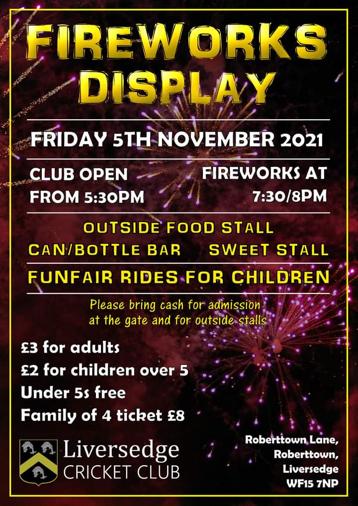 Only four days to go until our annual fireworks display. No need to book - just turn up on the night. More details below...