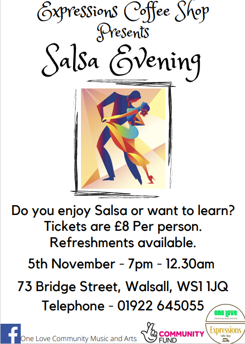 OneLoveWalsall's tweet photo. Salsa Evening is on this Friday folks!
We are looking forward to seeing you all. 
If you require any more information please do not hesitate to give us a call on 01922 645055. https://t.co/W4KUPdEQgw