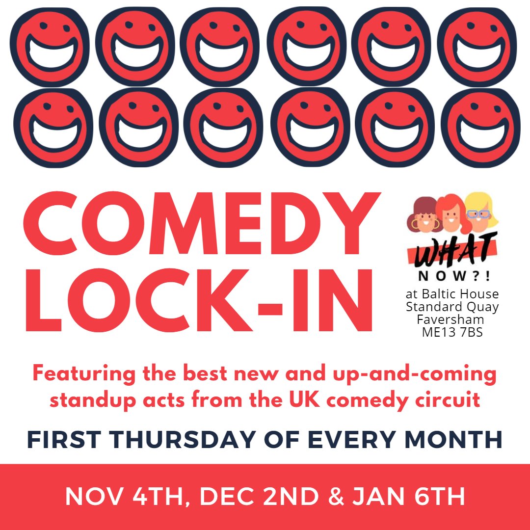 MUCHLAUGHTER25's tweet photo. WHAT NOW?! SHOW
🕗 Tue 2nd 9pm
🗺️ Online: https://t.co/g57SBF5dhE​

WHAT NOW?! CLUB
🕗️Thurs 4th 12:30pm
🗺️ What Now?! Baltic House ME13 7BS
🎟️ £10 https://t.co/kq38ibLfZZ

COMEDY LOCK-IN
🕗 Thurs 4th 8pm
🗺️ What Now?! Baltic House ME13 7BS
🎟️ https://t.co/qBDSBbg55O

#faversham https://t.co/GXOX1nrB3Z