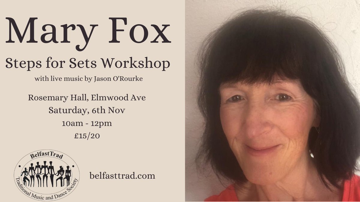 BelfastTrad's tweet photo. Join Mary Fox for an in-person Steps for Sets Workshop at Rosemary Hall, Elmwood Avenue. Live music provided by Jason O'Rourke on concertina.
£15/20 , 10am-12pm, Sat 6th Nov
https://t.co/1U3NAAHkIm
#setdancing #dancing #belfasttrad
@ArtsCouncilNI @fasttrad @jasonoruairc https://t.co/jh1ITM7WhZ