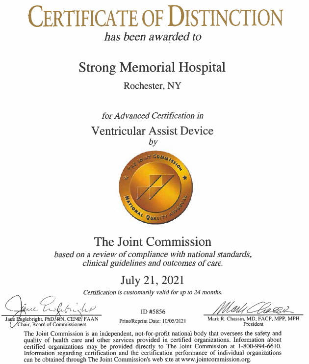 📢 VAD program receives 7th @jointcommission  recertification! Congrats to our nursing, perfusion, APP, anesthesia, PT, OT, MSW and MD staff across the cardiac care center for their commitment to excellent standards of practice. 👏 @URochesterSurg @UR_Med  @urmedgchquality #roc