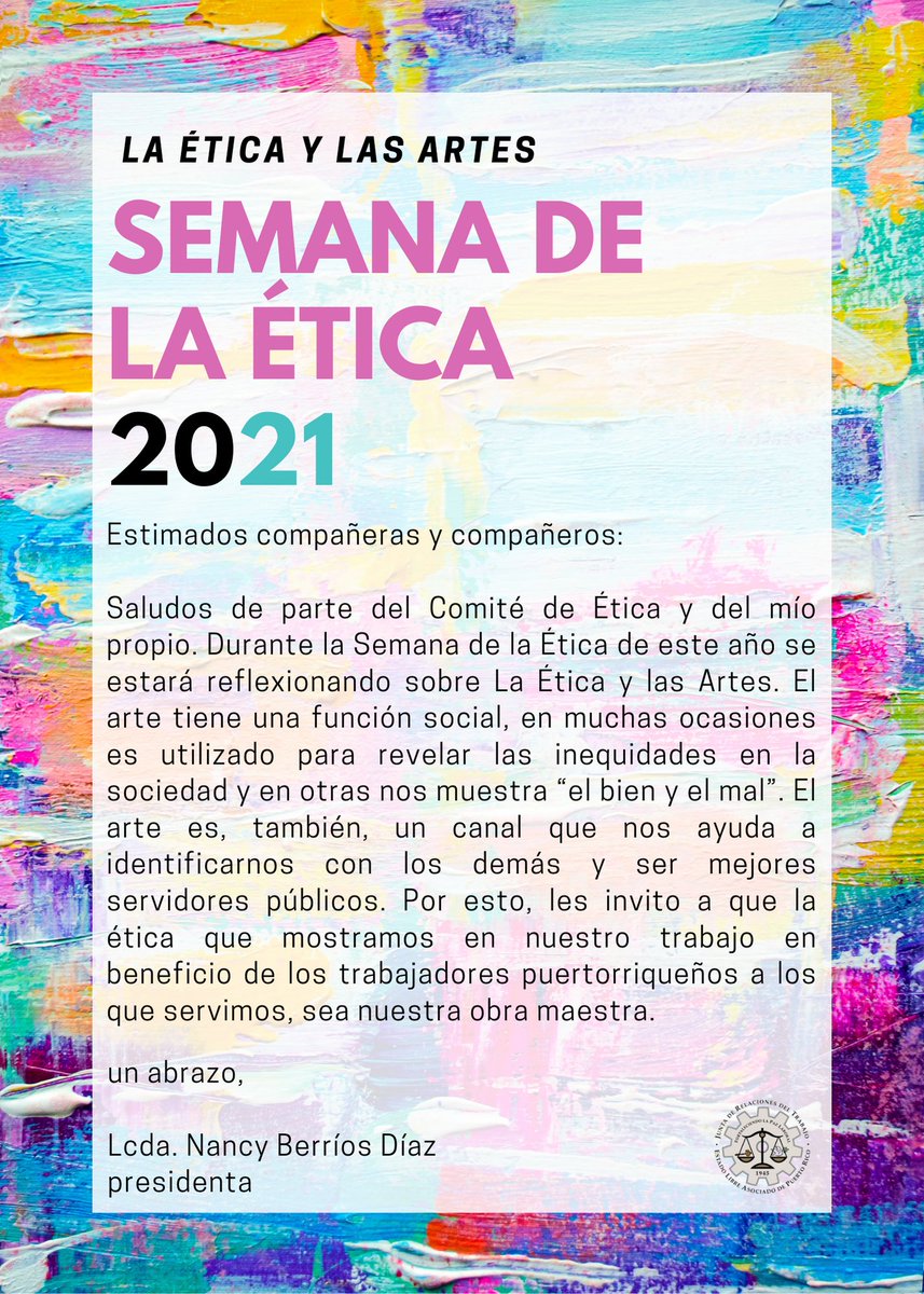 ¡Felicidades a todos las compañeras y compañeros en la Semana de la Ética 2021!

¨Que la ética que mostramos en nuestro trabajo... sea nuestra obra maestra¨