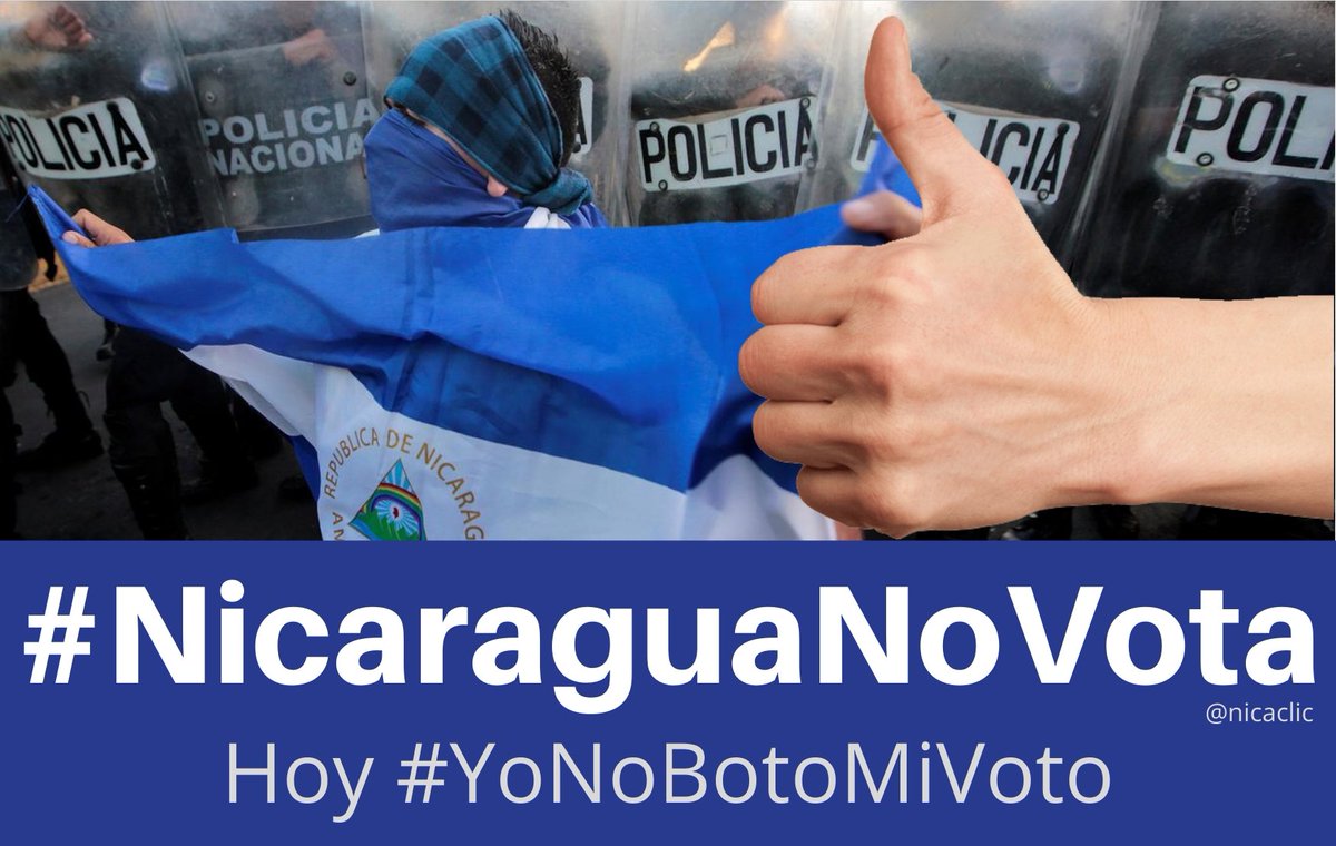 <a href="/menosveinte/">Maria Matienzo Puerto</a> <a href="/CUBADECIDE/">CUBA DECIDE</a> <a href="/CubaBella13/">Cuba Bella 🇨🇺</a> <a href="/GeorgeArtwell/">Rodrigo Figueredo🇻🇪🇺🇦</a> <a href="/CarolaBriceno/">Carola Briceño Peña</a> <a href="/ivanlibre/">Iván Hdez Carrillo🇨🇺</a> <a href="/usa_Rvzla/">USA VZLA</a> <a href="/Rolando_Remed/">Rolando Remedios</a> <a href="/GerallChavez/">Gerall Chávez</a> <a href="/PsicologoNica/">Róger Alfredo Martínez</a> <a href="/de_campesino/">Movimiento Campesino de Nicaragua</a> <a href="/PauloAbrao/">Paulo Abrāo</a> <a href="/Csanchezberzain/">CarlosSanchezBerzain</a> <a href="/NEORAM27/">Resistencia Venezuela🇺🇦🇻🇪200K🛡💥⚔💪🔥</a> <a href="/BiancaJagger/">Bianca Jagger Nicaraguense por gracia de Dios 🇳🇮</a> <a href="/AsicSomos/">Asociación Sindical Independiente de Cuba #ASIC</a> Éste #7Noviembre hay una farsa electoral, la gran mayoría de nicaragüenses no vamos a salir a votar, nos quedamos en casa y vamos a visibilizar con el hashtag #YoNoBotoMiVoto &amp; #NicaraguaNoVota las injusticias y el repudio contra el régimen de #Ortegailegítimo

Gracias amiga.