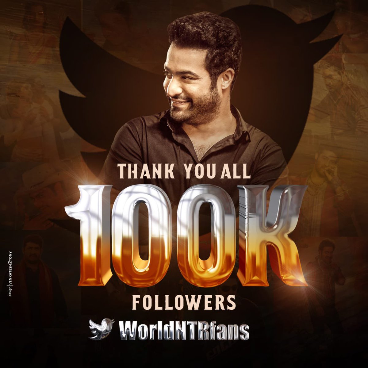 worldNTRfans's tweet photo. #100KFanFamilyForWNF ❤️

Thank You all @tarak9999 
Fans For Your Support 🤝

- @worldNTRfans Since 2011 🙏🏽

Special thanks to @PrVpr Anna 
&amp; Late Sri @smkoneru Garu &amp; 

0ur Co-Fan Pages 👍🏼

Design : @Venkatesh2_Tony https://t.co/Y4JqNacGXE