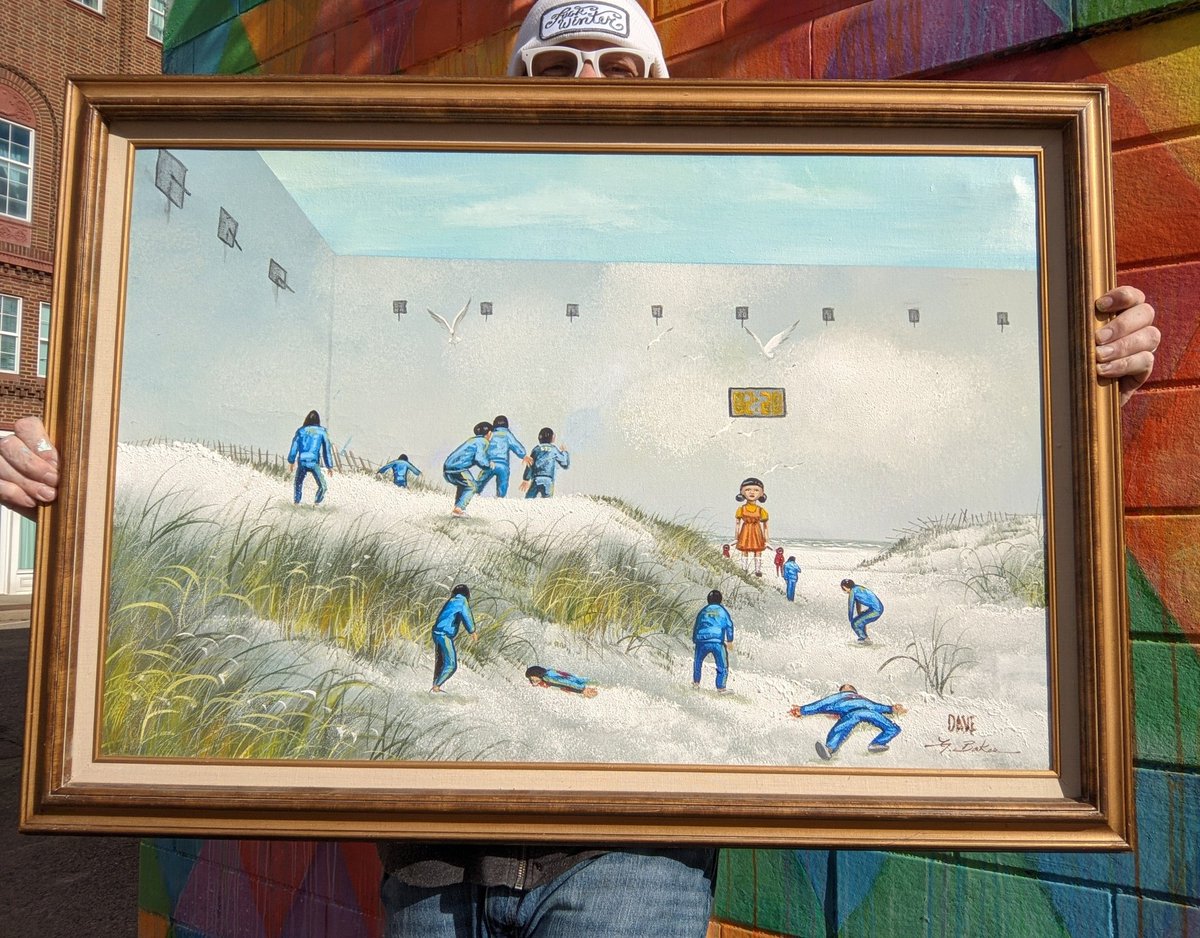 Squid Game Added to a Thrifted Painting #SquidGame #netflix <a href="/netflix/">Netflix</a> #alteredart #repainting