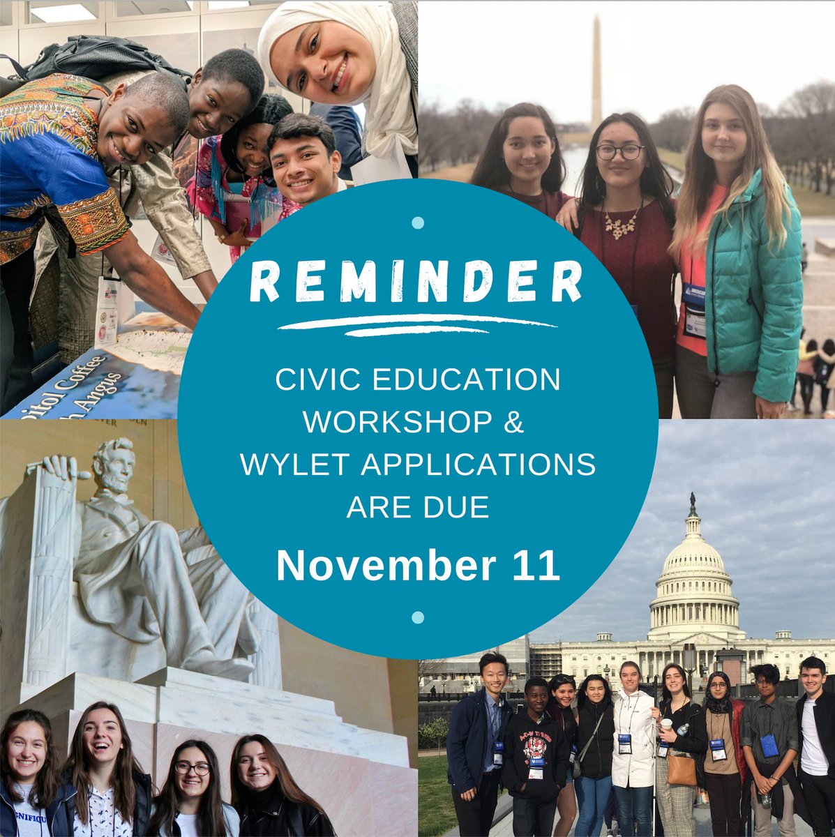 yesprogramnews's tweet photo. Attention 2021-22 #KLYES students!! 🚨11 DAYS LEFT🚨 to  SUBMIT on your @CivEdWorkshop &amp; @WYLETDC applications! Applications &amp; teacher recommendations are due in 11 days, on Thursday, November 11th at 4:00pm ET. Get working on those applications &amp; good luck!!! #CivEdWeek #WYLET https://t.co/dm28dos9Mg
