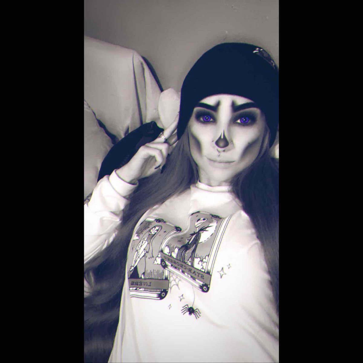 Kacynichole101's tweet photo. It’s November 1st… but legit always spooky season for me 🖤🤷🏻♀️💀🎃 #spookyseasonforever #alwaysspooky #snapchatfilter #JackAndSally https://t.co/rdabvk7OzJ