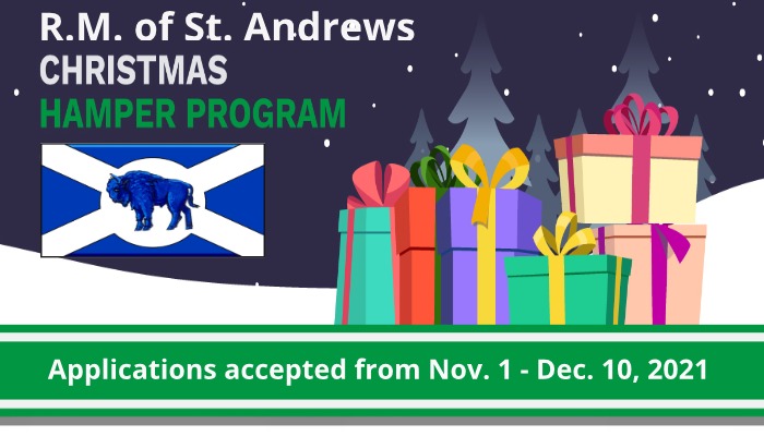 RMofstandrews's tweet photo. If you or someone you know is a resident of the RM of St Andrews &amp; requires some additional support during the holiday season, you can apply for a Christmas Hamper through the RM Office between Nov 1 to Dec 10, 2021.  Application forms are available at https://t.co/ZYeSoNgqjx https://t.co/58Hp4ewlw8