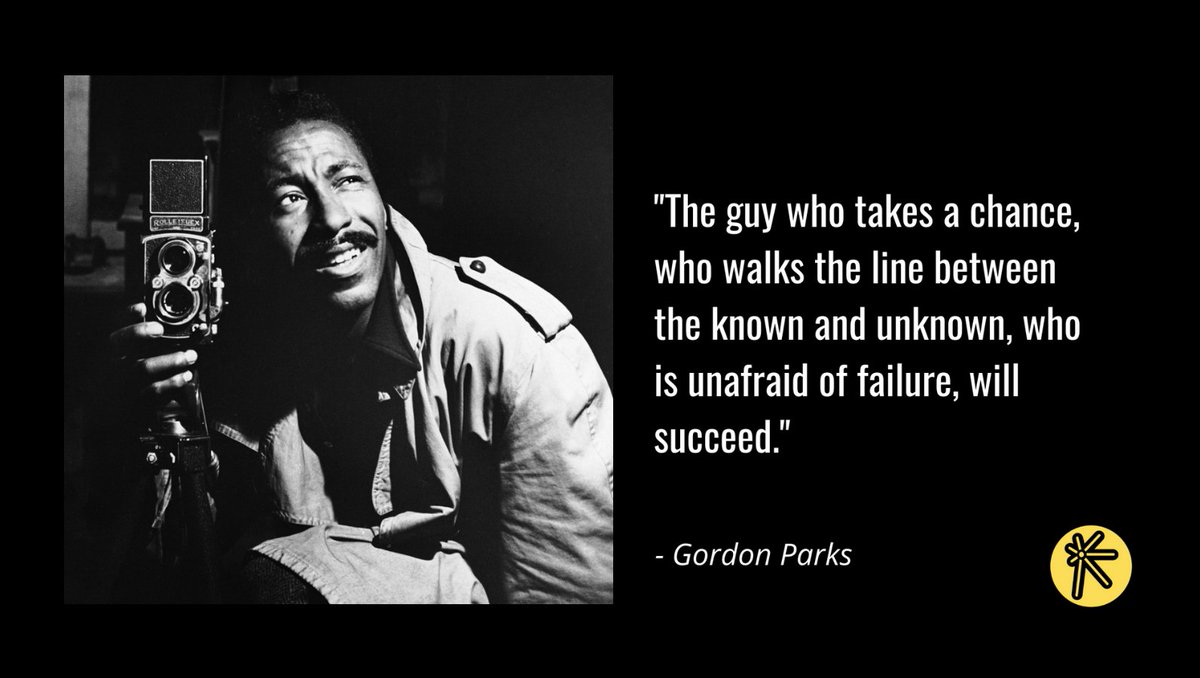 Gordon Parks - a writer, film director, photographer, photojournalist, musician, and gem dropper is motivating us this Monday to be courageous in our journey to success. Let's get it!

#gordonparks #mondaymotivation #blackfilmdirectors #Blackwriters #blackphotographers