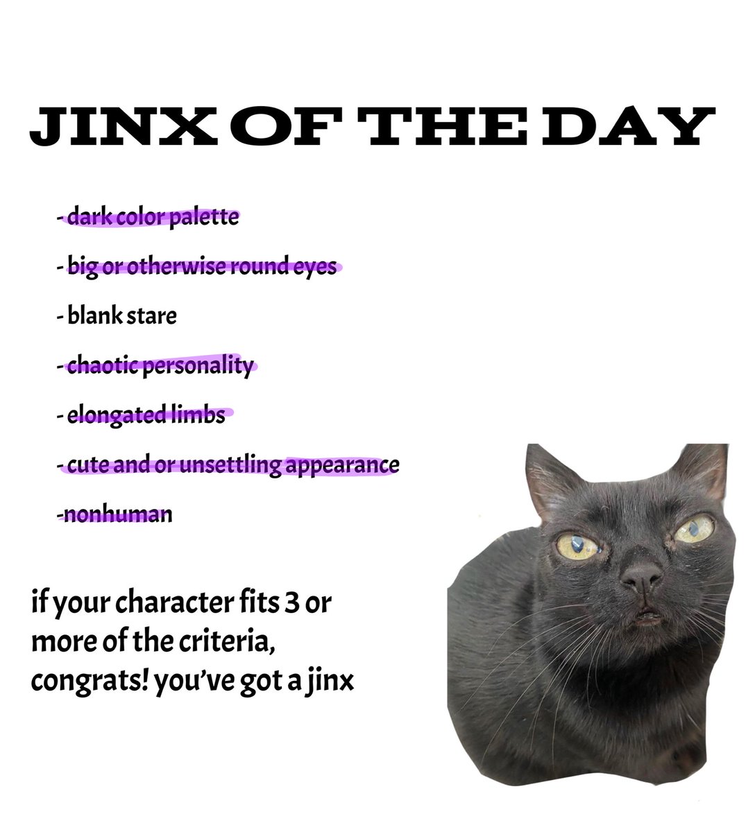 today’s jinx otd is Nightmare Sans from Dreamtale! (he/him) Nightmare fits 6/7 of the criteria!!