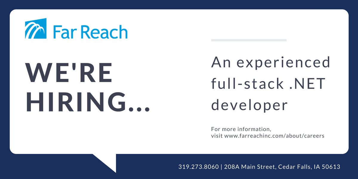Are you a .NET developer looking for a new opportunity to make a difference? Apply to join our team! #hiring #dotnet #devjobs farreachinc.com/about/careers/…