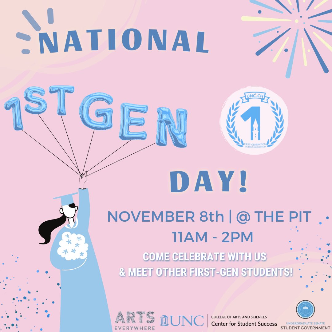 🎉🥳Hey First-Gens! National First-Generation College Students Day is coming up quick! Join us at the pit on November 8th for fun games, photo ops, FREE food, and prizes! Hope to see you all there! 🥳🎉