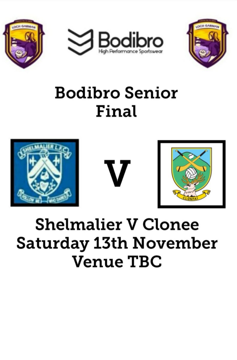 WexLadiesFoot's tweet photo. So here we have our Bodibro Senior Finalists 
⬇️⬇️

@bodibro Senior Final will take place Saturday 13th of Nov at 2pm Venue to be confirmed.

We wish @CloneeLGFC and @ShelmalierLFC the very best of luck in the final🏆

#LGFA #CountyFinal #2021Finals

@LeinsterLGFA
@LadiesFootball https://t.co/xJDJ1AvoDf