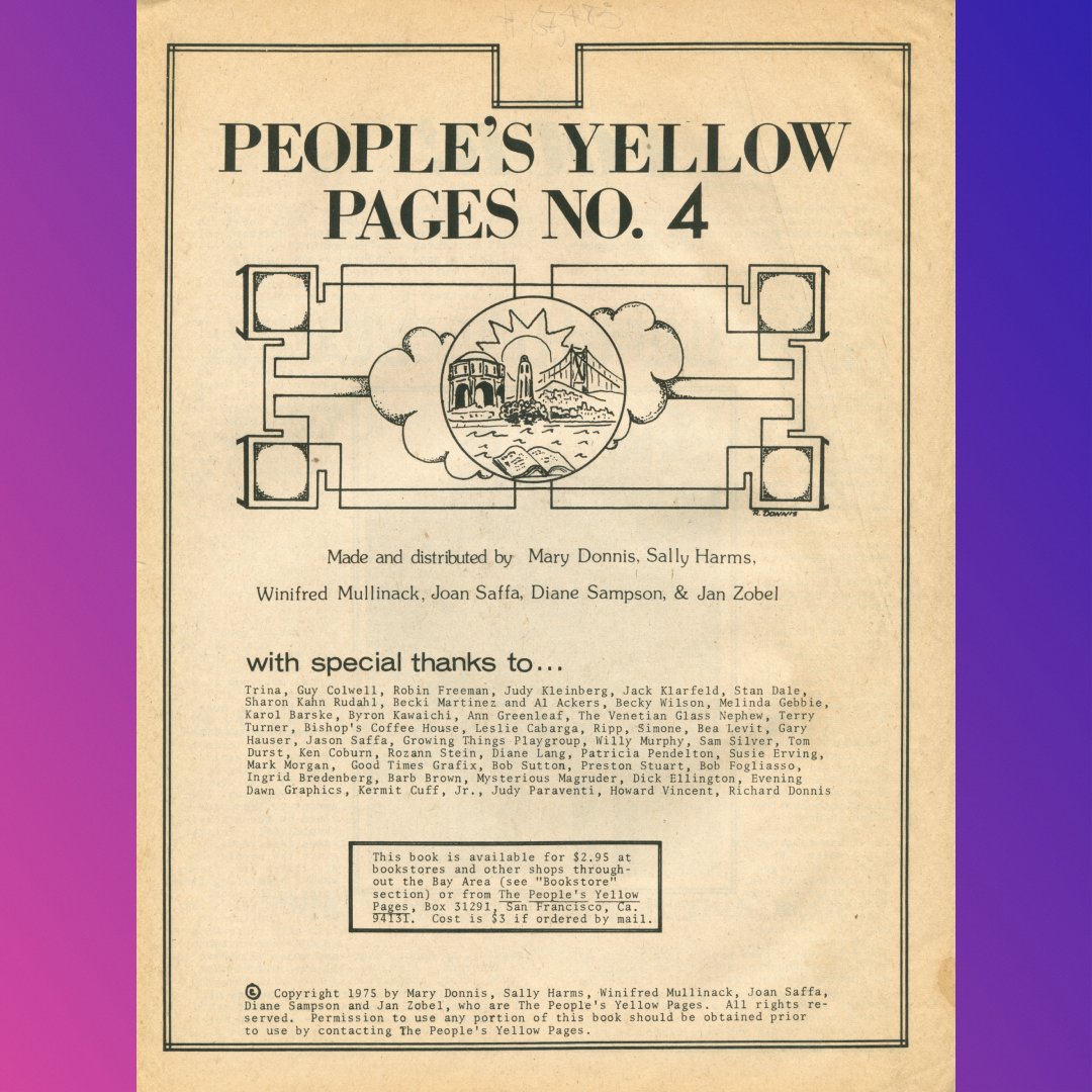 PeoplesGDArc's tweet photo. The San Francisco Bay Area People’s Yellow Pages, 1975
contributed to the Archive by @stewf
Becky Wilson (cover design)
.
#PeoplesGDArchive #GraphicDesignHistory #GraphicDesignArchive #YellowPages #WomeninDesign #UndergroundDesign #CounterCulture #SanFrancisco #TelephoneBook https://t.co/YupoRMzJ6t