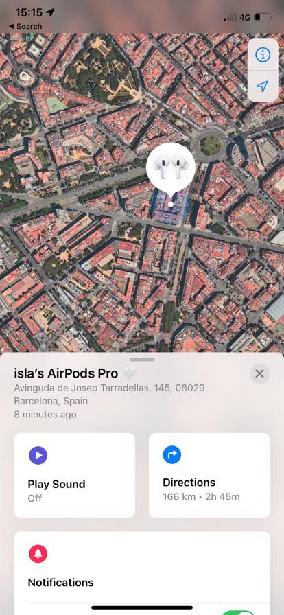paulajradcliffe's tweet photo. Twitter world. Can anyone in Barcelona please help? My daughter’s AirPod pros were stolen yesterday afternoon in Font Romeu and are currently here. I appreciate they may have been sold on but they have huge sentimental value and she would dearly love them back please? https://t.co/6NeE0V5QXE