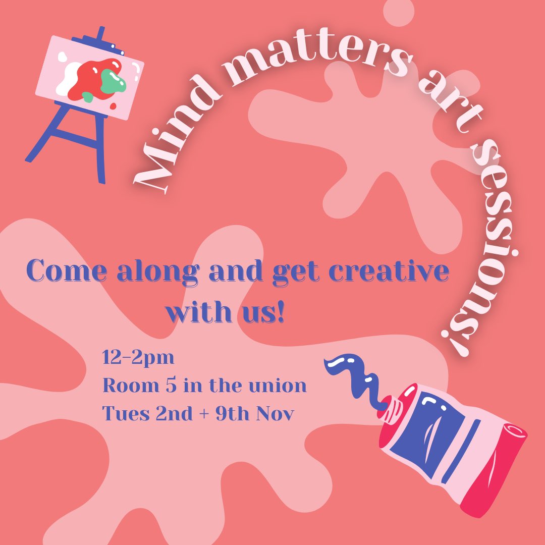 LUUMindMatters's tweet photo. Come and get creative with us tomorrow (2nd Nov)!🎨🖌🖼🧑‍🎨

We have a range of activities to choose from, or you can just do whatever you feel like!

12-2pm (you can come whenever and don’t have to stay the whole time!) 
Room 5 of LUU, can’t wait to see you 💚 https://t.co/O8EjAqGY2g