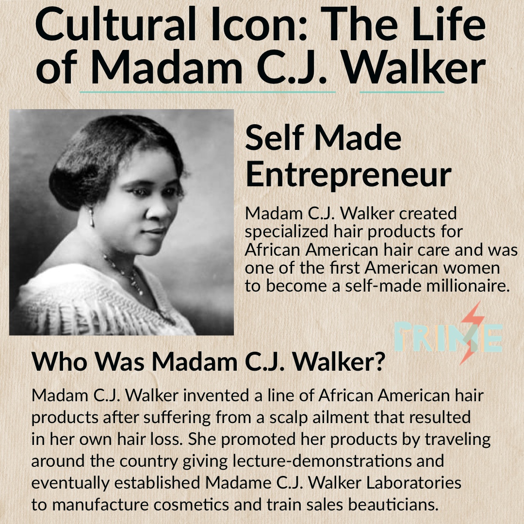 Madam C. J. Walker (1867-1919) was “the first Black woman millionaire in America” and made her fortune thanks to her homemade line of hair care products for Black women.