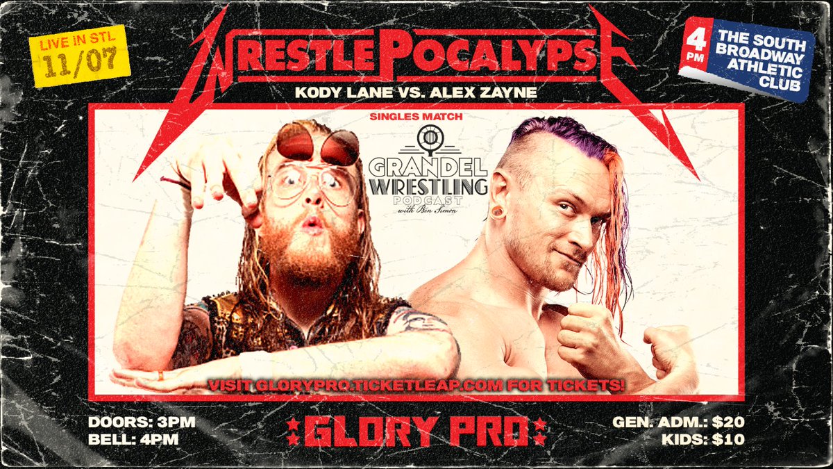 WeAreGloryPro's tweet image. The WrestlePocalypse begins this Sunday!

Special thanks to all of our great sponsors who made this huge event possible

@UpDownSTL 
@RNRFables 
@grandelwrestle 
@KTR_Podcast 

Tickets on sale now!