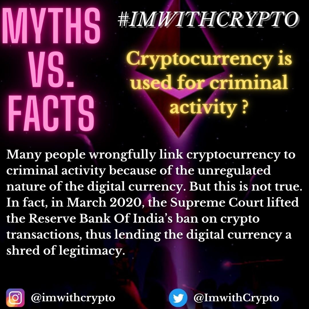 ImwithCrypto's tweet photo. "Is Cryptocurrency used for criminal activity?"What do you think?😯
▪︎
#imwithcrypto #cryptocurrency #bitcoin #crypto #blockchain #forex #btc #ethereum #money #trading #bitcoinmining #investment #investing #cryptotrading #forextrader #business #entrepreneur #invest #bitcoins https://t.co/fgB7vgKTr1