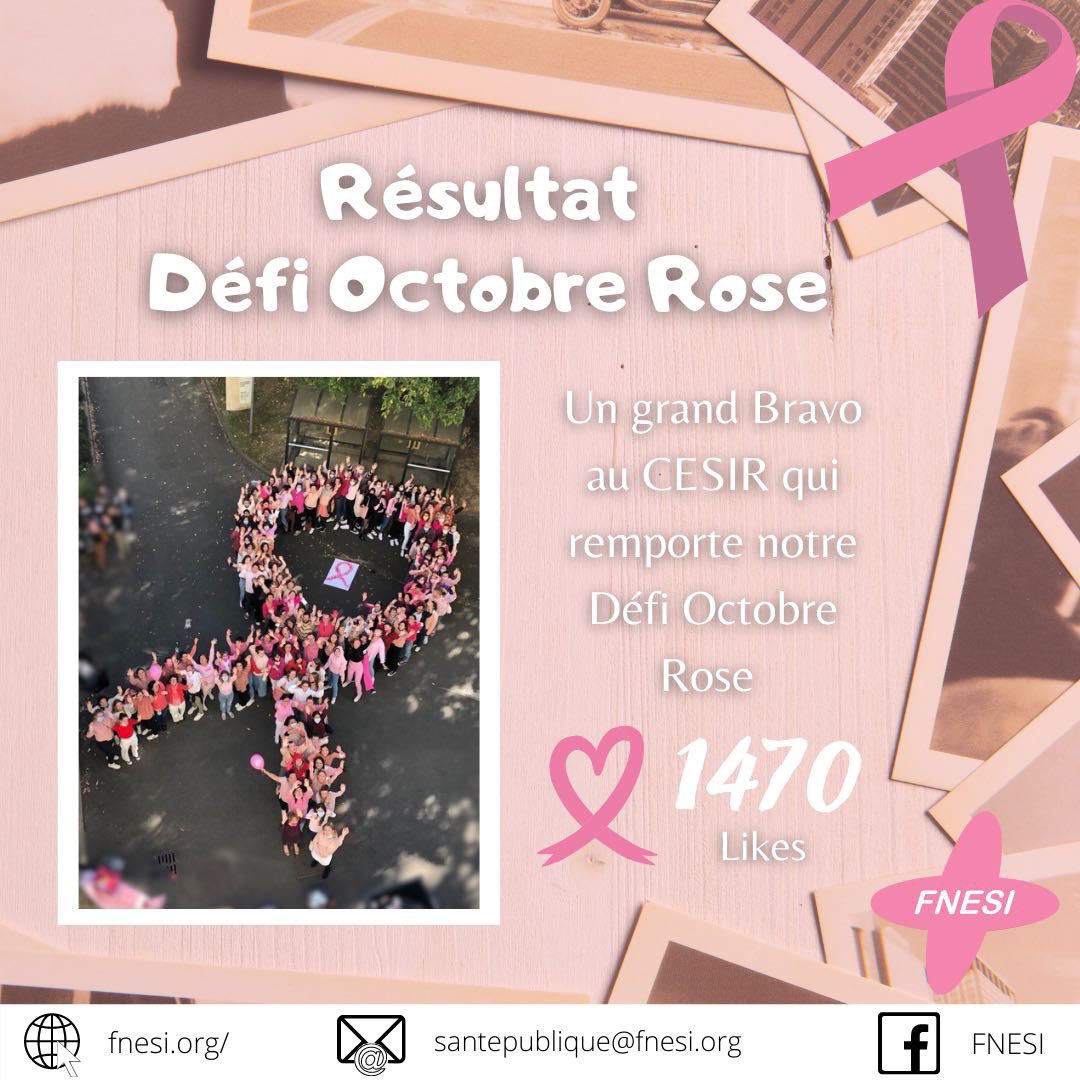 #OctobreRose | Nos associations se sont mobilisées tout le mois d’octobre pour sensibiliser sur la thématique du #cancer du #sein 🎀

🏆 Bravo au <a href="/CESIRennes/">CESIR</a> pour leur victoire avec 1470 j’aime sur leur photo !

💗 Bravo à nos 10aines d’assos participantes 💗