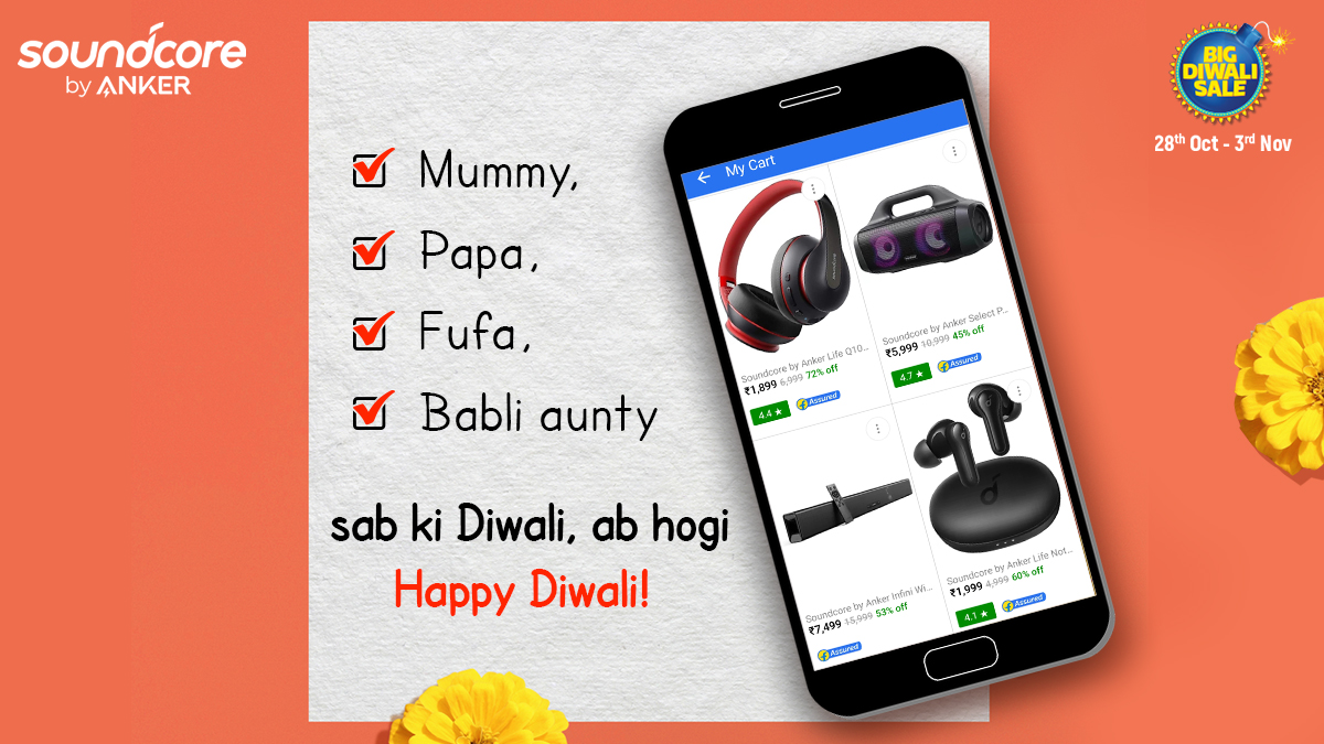 This Diwali, be the reason for someone's smile. Gift them your favorite #SoundcoreProduct from @Flipkart
#BigDiwaliSale ends in 2 days, visit the links below NOW: 

> Soundcore Headphones| bit.ly/3nEnrPG
> Soundcore Speakers | bit.ly/3cVFhsb