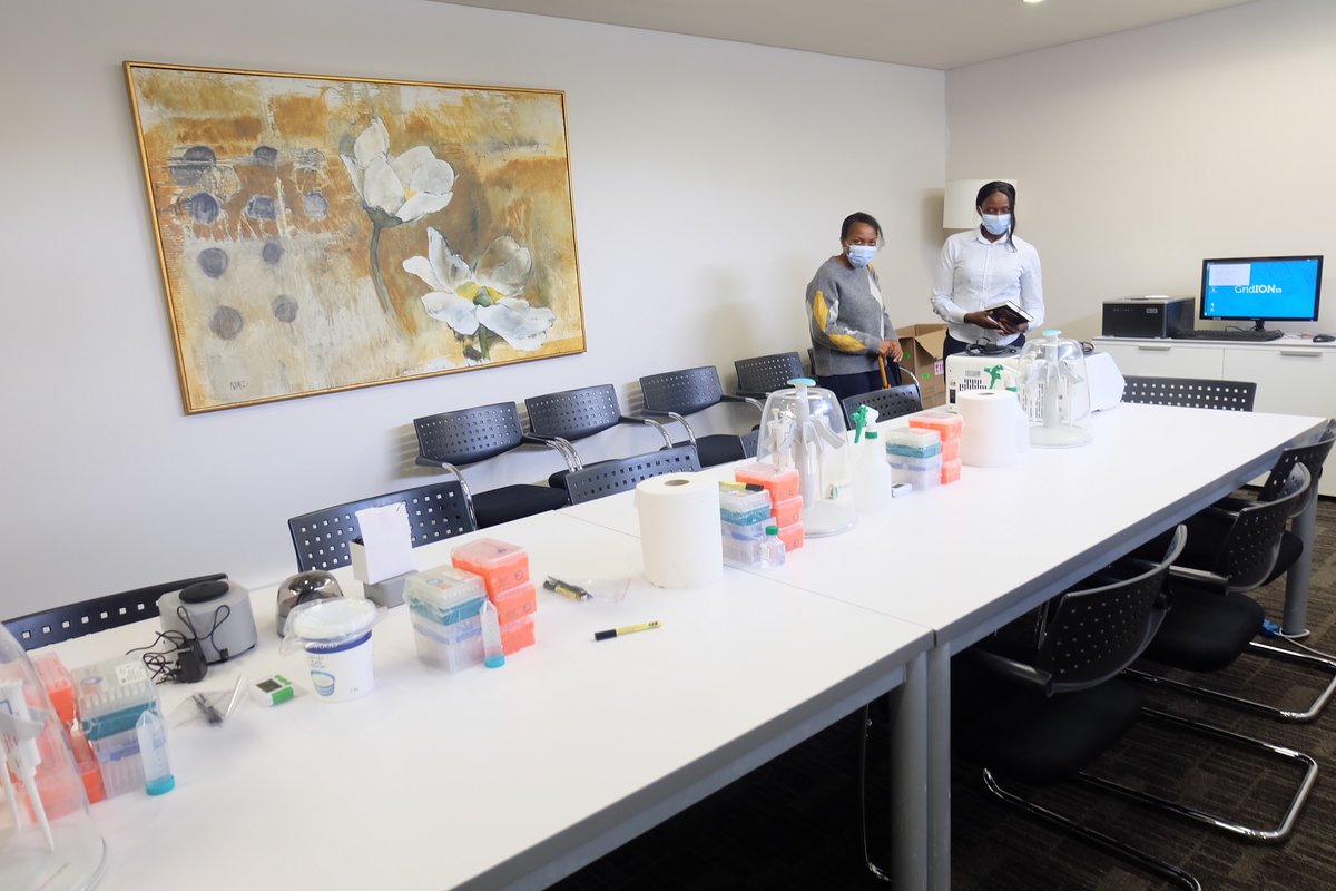 Tuliodna's tweet photo. The temporary genomics laboratory was set up by our team in a seminar room in less than 1h! We are teaching 15 African countries how to do DNA sequencing with minimal resources in the field. It will be a fun and exciting journey in the next 2 weeks with @AfricaCDC @ASLM_News https://t.co/t8dMX9WIb3