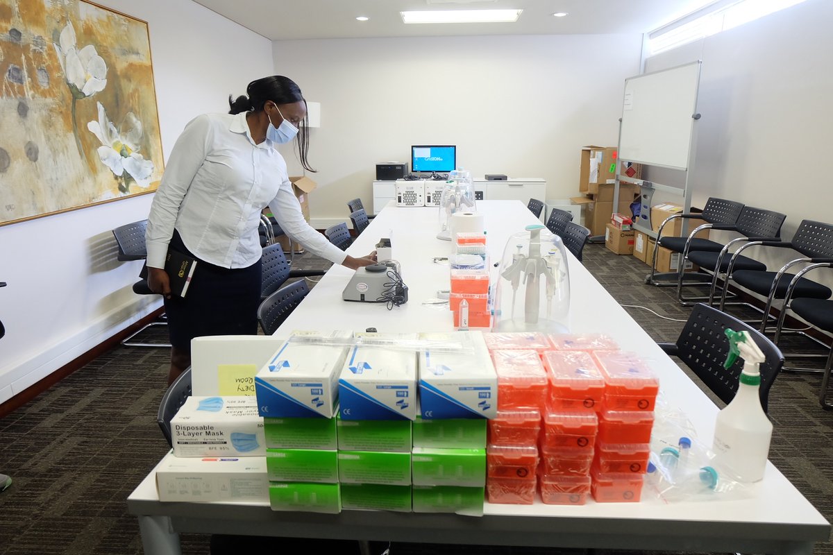 Tuliodna's tweet photo. The temporary genomics laboratory was set up by our team in a seminar room in less than 1h! We are teaching 15 African countries how to do DNA sequencing with minimal resources in the field. It will be a fun and exciting journey in the next 2 weeks with @AfricaCDC @ASLM_News https://t.co/t8dMX9WIb3