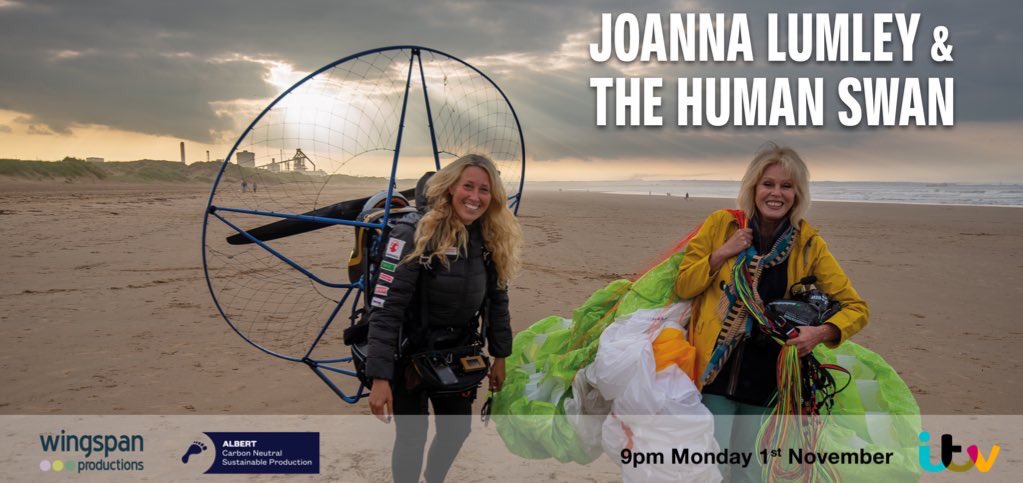 Wingspan_Prods's tweet photo. “Inspirational viewing”, “poignant and timely”, “astonishing…with its urgent message”…just some of the press today for tonight’s Joanna Lumley and the Human Swan at 9pm on @ITV . #COP26 #ClimateAction #humanswan @C_no_borders https://t.co/QZNVq2MRa0