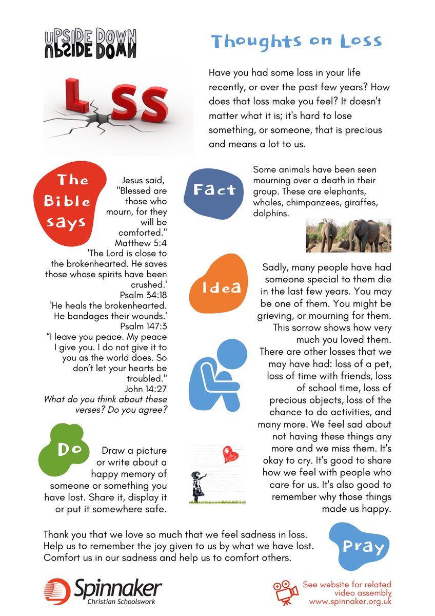 Spinnakertrust1's tweet image. #ThoughtsOn Loss. Jesus said, &quot;Blessed are those who mourn, for they will be comforted.” We have all experienced loss of some sort in our lives. Our sadness shows our love. Explore these feelings with this reflection.  
PDF: bit.ly/3G2Ridv

#ClassReflection
#CircleTime
