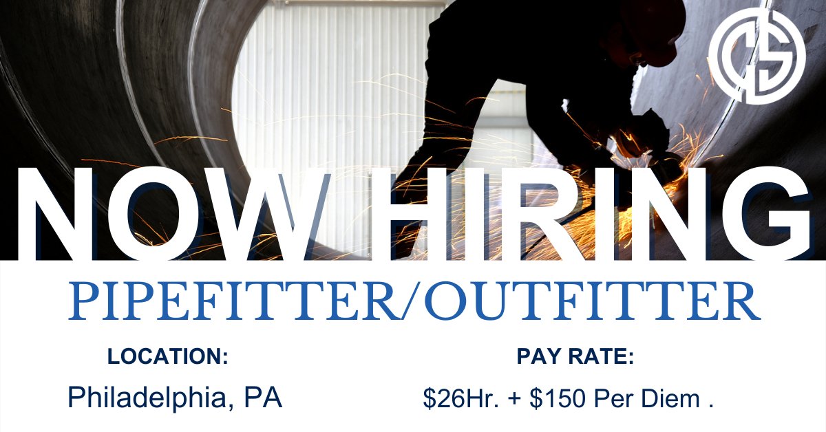 worldwidelabor's tweet photo. NOW HIRING: Pipefitter/Outfitters in Philadelphia, PA. If you are interested in applying, please send a detailed resume to socia@worldwidelabor.com! 
 #CS_Jobs #ShipyardWork #OpenPositions #SkilledTrade https://t.co/6doA0o3Gpg