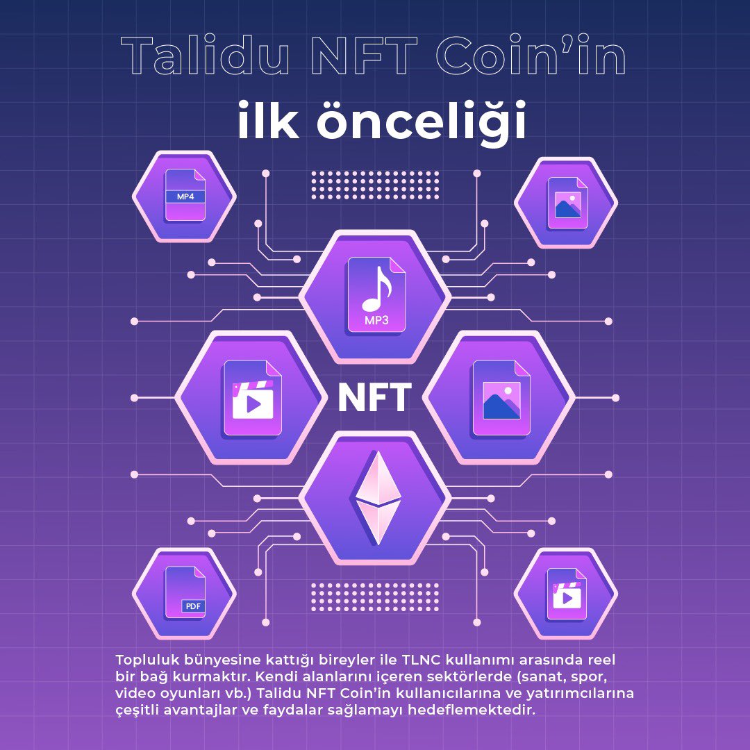 TaliduNftCoin's tweet photo. Talidu NFT Coin’in ilk önceliği topluluk bünyesine kattığı bireyler ile TLNC kullanımı arasında reel bir bağ kurmaktır. Kendi alanlarını içeren sektörlerde(sanat, spor vb.) Talidu NFT Coin kullanıcılarına ve yatırımcılarına çeşitli avantajlar ve faydalar sağlamayı hedeflemektedir https://t.co/HfwzoBh7HQ
