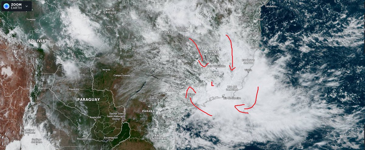MatheusWR's tweet photo. Our meteorological services said that we might have a subtropical storm forming this week.

This is the AOI, with some low level convergence over the continent.

If it goes over water and forms, it will be designated by our Navy. I still don't know the list of names. https://t.co/lSSulCzXUe