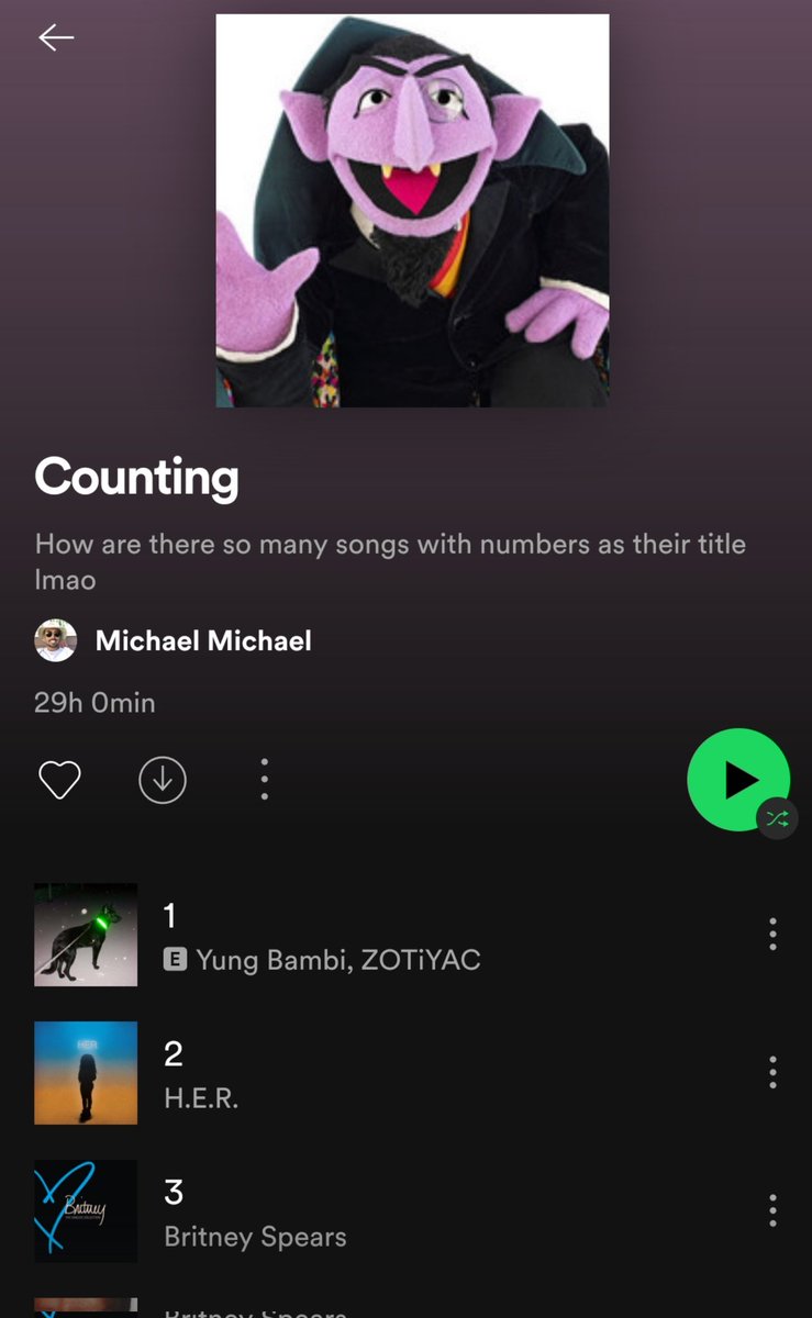 MagikMikeMusic's tweet photo. My friend made a Spotify playlist exclusively with songs titled by a number, all the way up to 505. This is the best thing I've ever seen. https://t.co/qkeT4stF01