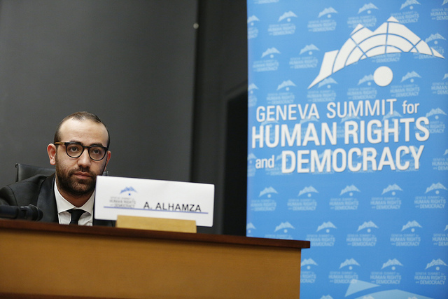GenevaSummit's tweet photo. "I got arrested three times. I got tortured. But I was lucky enough to be released."

Abdalaziz Alhamza risked everything to expose ISIS crimes in #Syria.

At #GS19 he told us how he took on the terrorists that overran his home: https://t.co/0wO8d8quON https://t.co/7zSoNH6hGS