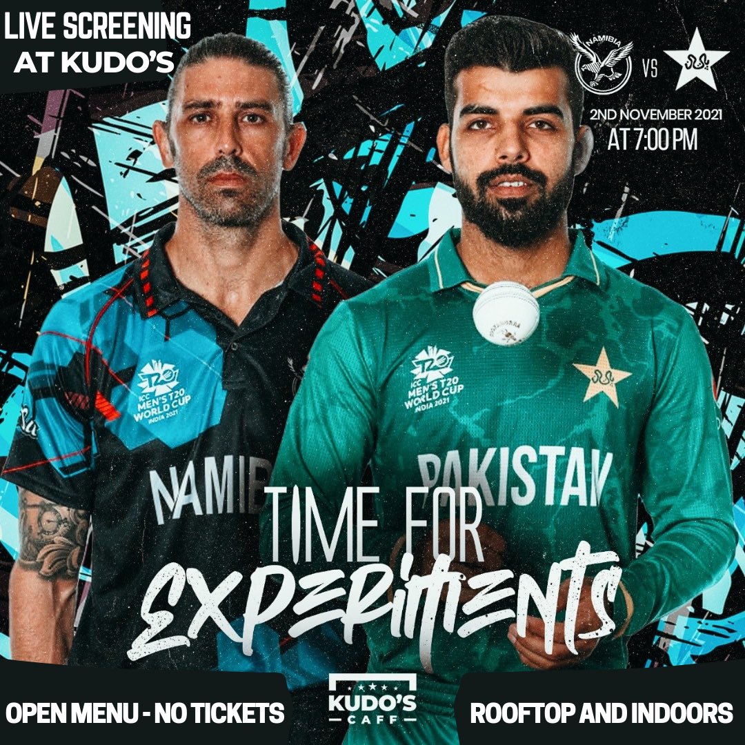 kudoscaff's tweet photo. 🏏: Pakistan vs Namibia 🔥😍
📺: 150” FULL HD SCREEN 
🥁: Dhol and Facepaint 
⏱: 7PM 
🎟: No Tickets 
🍽: Open Menu : Order ahead only!
🏟: Rooftop and Indoors! https://t.co/QdW7wWsKVt