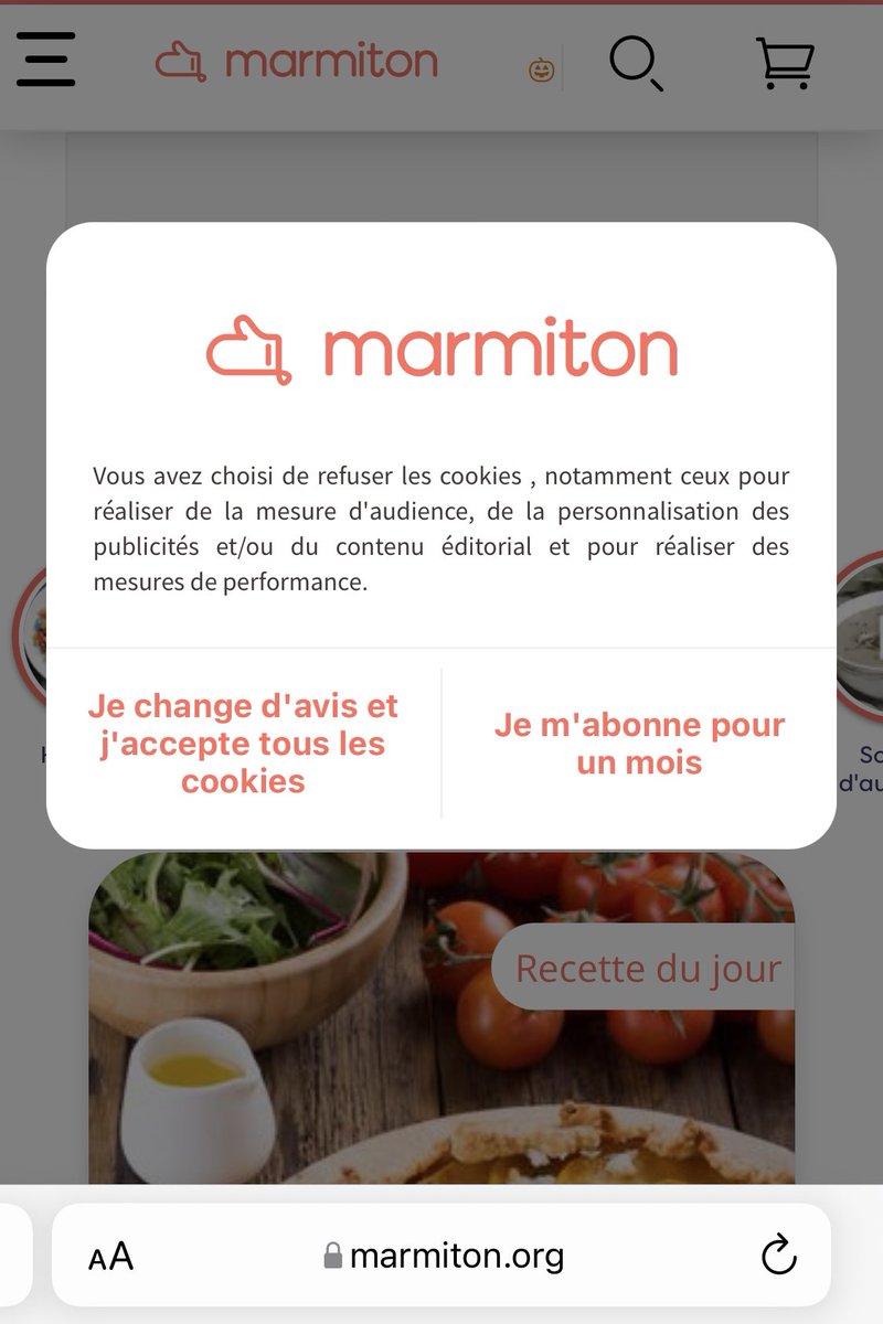 decroixgui's tweet photo. @Marmiton_org soit on est ok pour offrir nos données soit on prend un abonnement pour les transmettre? Euh…. #RGPD !! https://t.co/KAC6yNA2y3