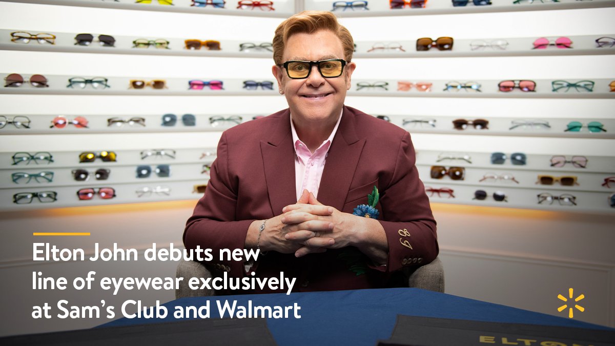 WalmartNews's tweet photo. Together with @samsclub, we’re launching the first eyewear collection created by the legendary @eltonofficial 😎 See the looks in this iconic collection and learn how we’re working to support the mission of the @ejaf:  https://t.co/z5WvYu4YF8 https://t.co/aI5luL93ef