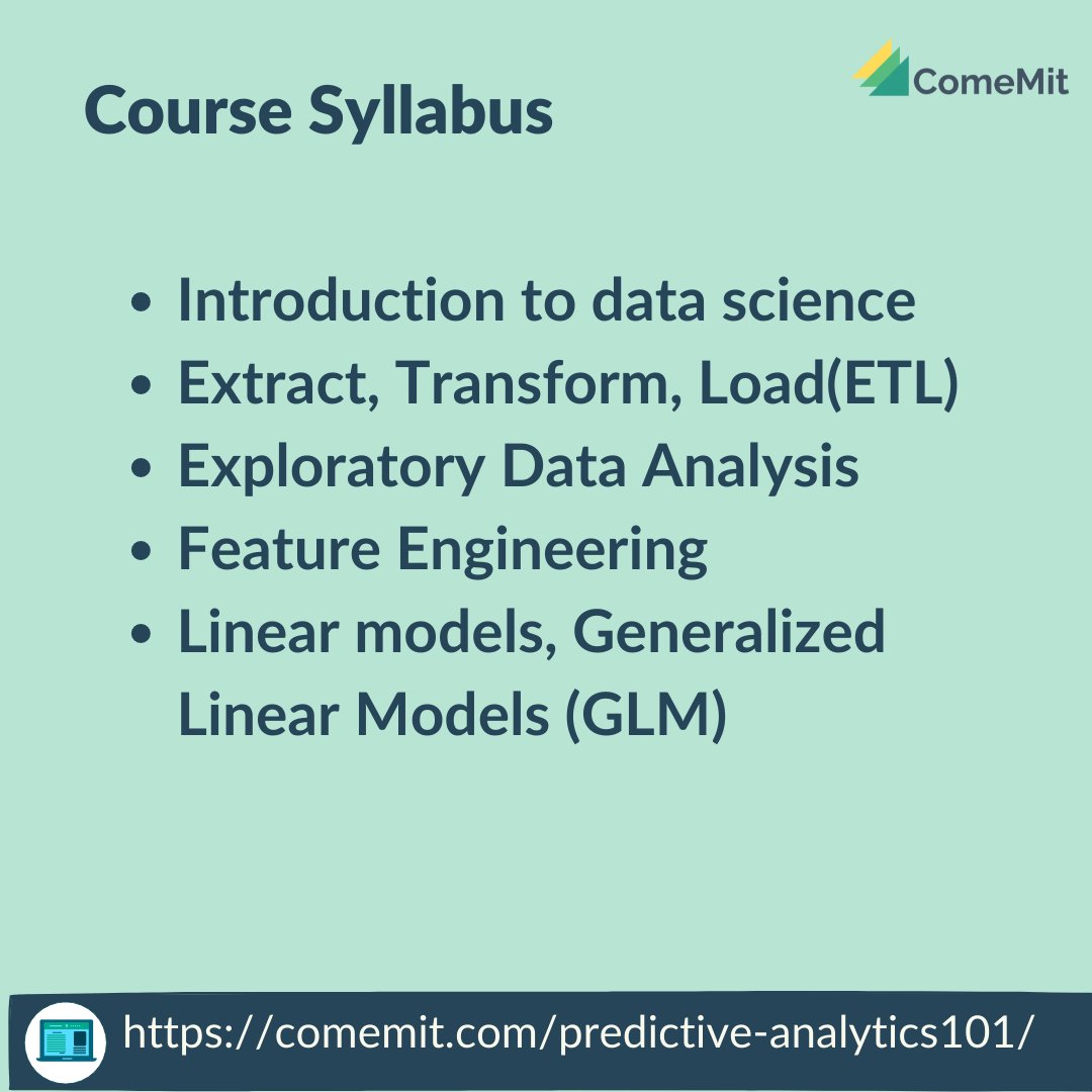 come_mit's tweet photo. On November 5th, ComeMit Academy will initiate its latest program, #predictiveanalytics 101". 
As always, we intend to help individuals to invest in their success and #Selfdevelopment.
You can attend the first 2 sessions for #Free. 
#register today:
https://t.co/pVIplJoxP3 https://t.co/w1m6NxOxiV